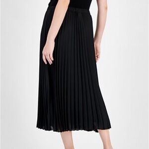 Pleione Black Pleated Midi Skirt Elastic Waist Lined XL